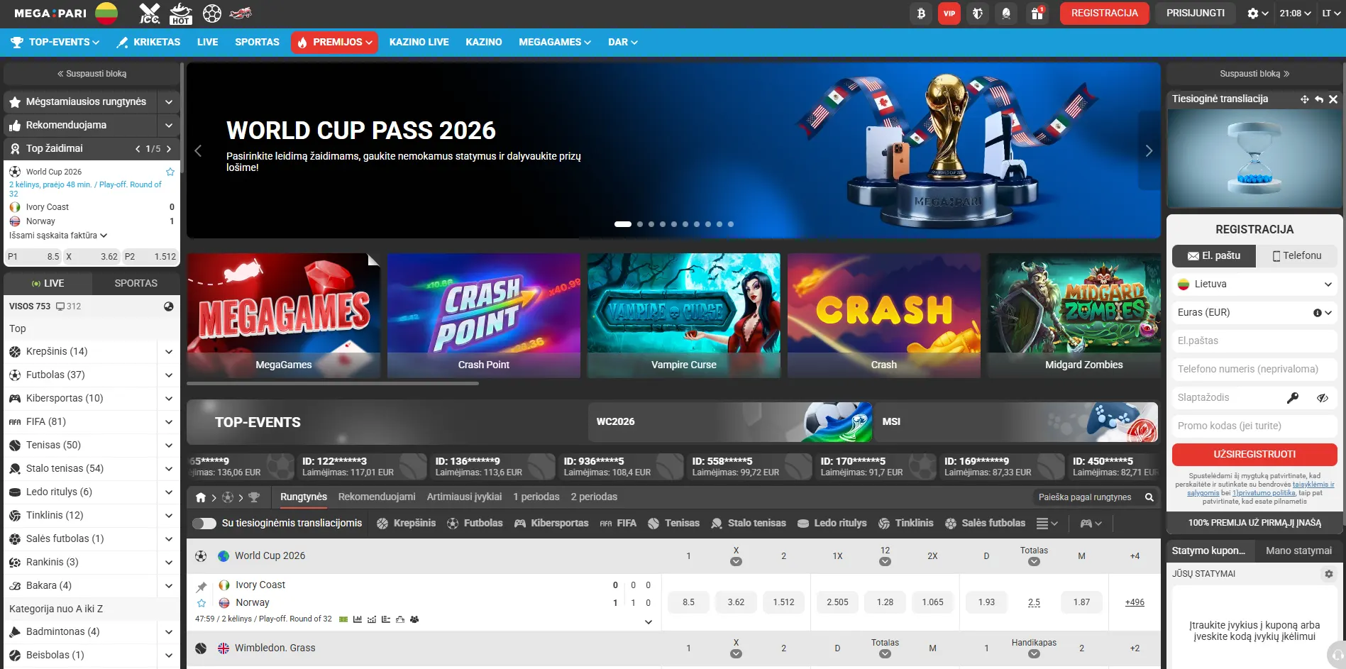 Megapari Casino Screen